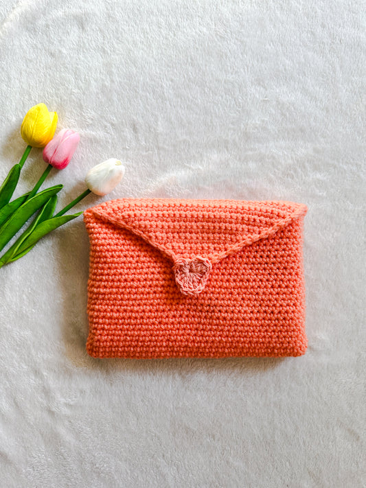 Handmade Crochet Love Letter Book Sleeve Envelope in Orange