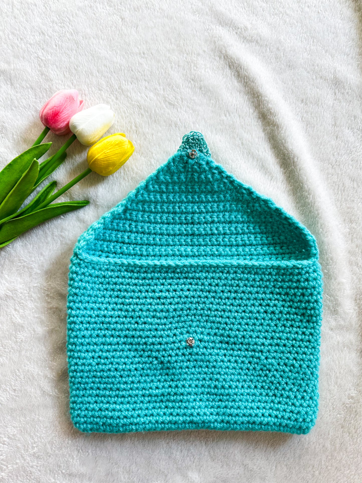 Handmade Crochet Love Letter Book Sleeve Envelope in Turquoise