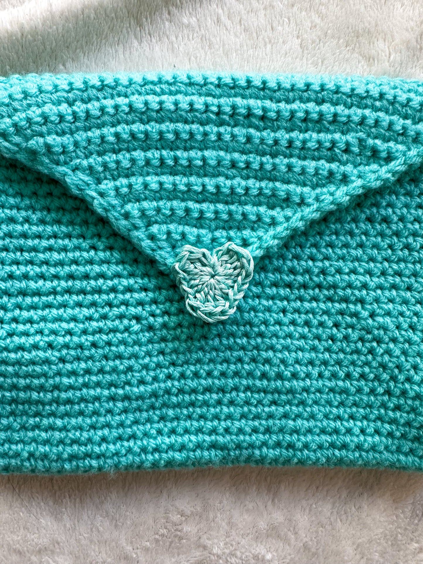 Handmade Crochet Love Letter Book Sleeve Envelope in Turquoise