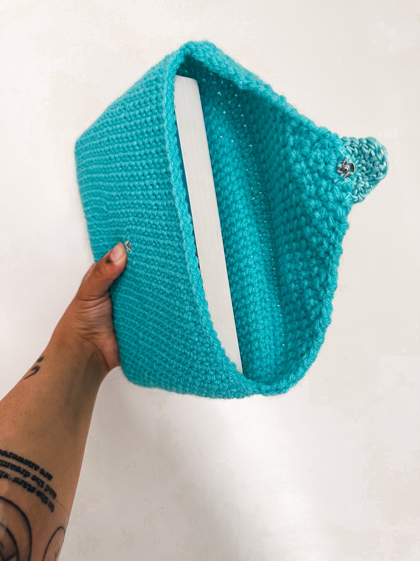 Handmade Crochet Love Letter Book Sleeve Envelope in Turquoise