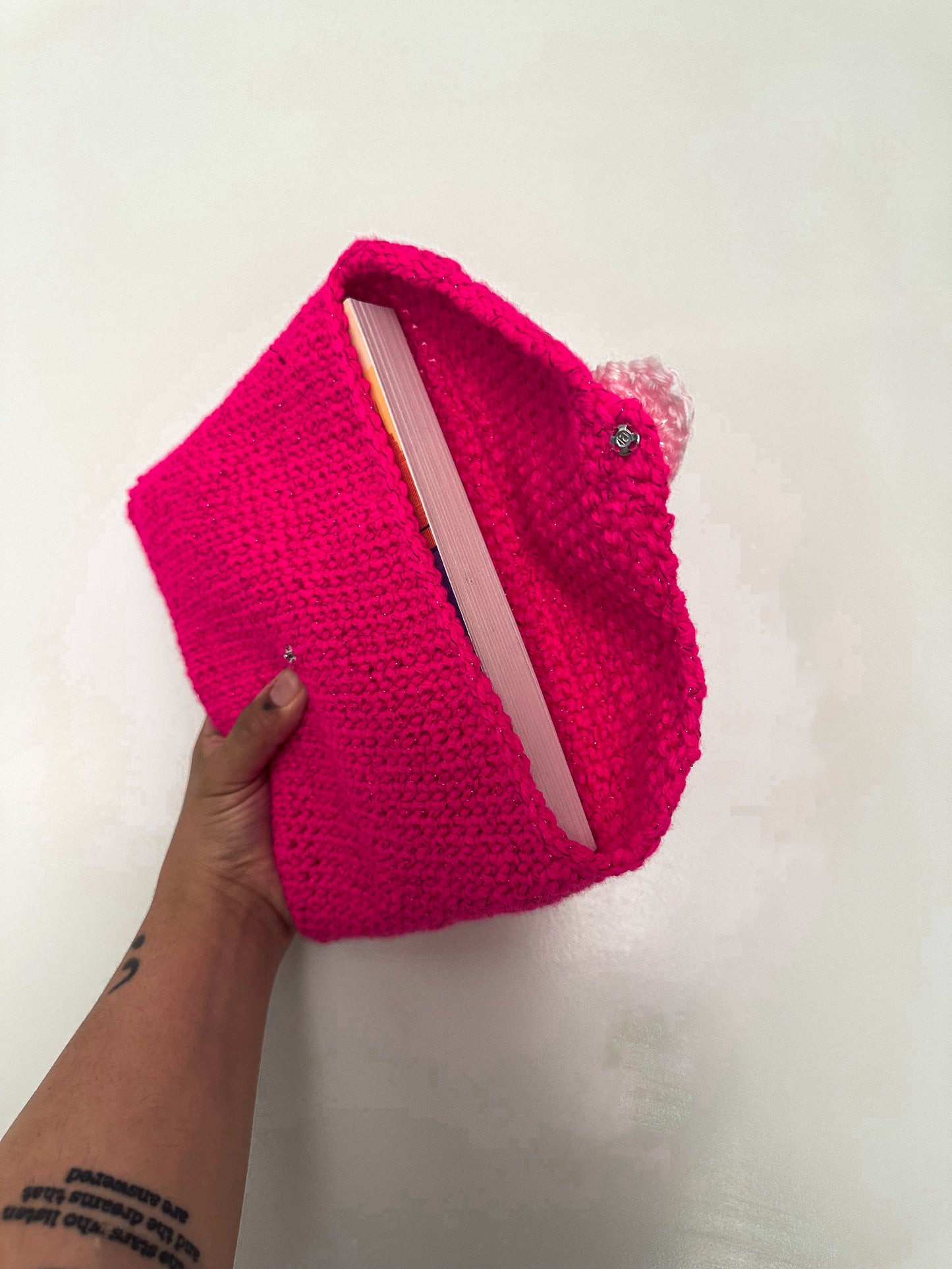 Handmade Crochet Love Letter Book Sleeve Envelope in Hot Pink