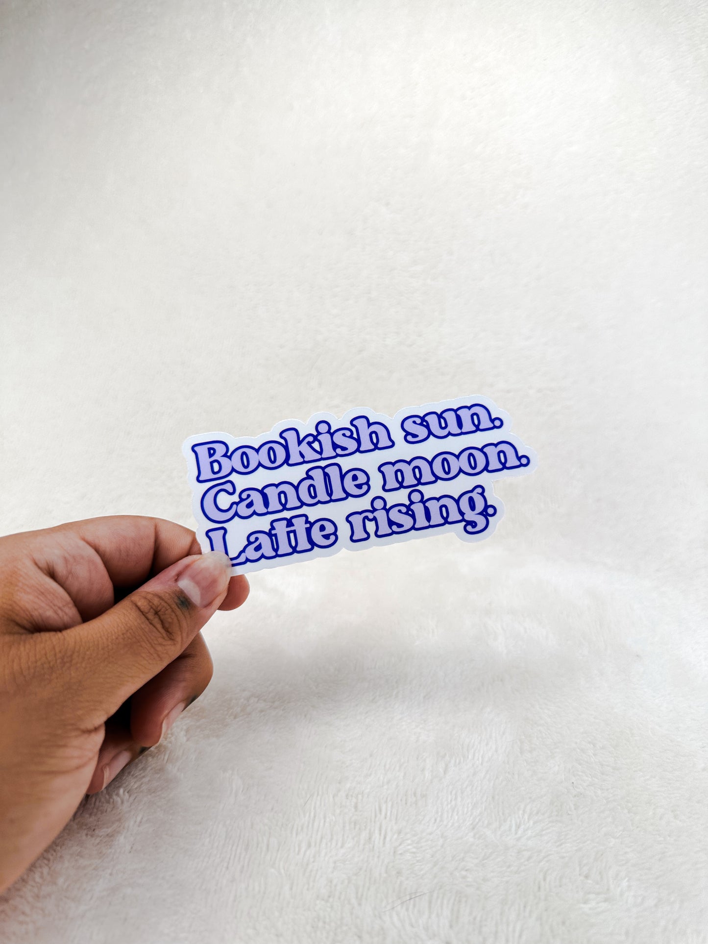 Bookish Sun. Candle Moon. Latte Rising. Die Cut Sticker