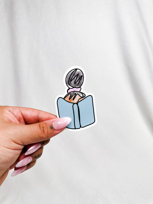 Messy Top Bun While Reading a Book Die Cut Sticker