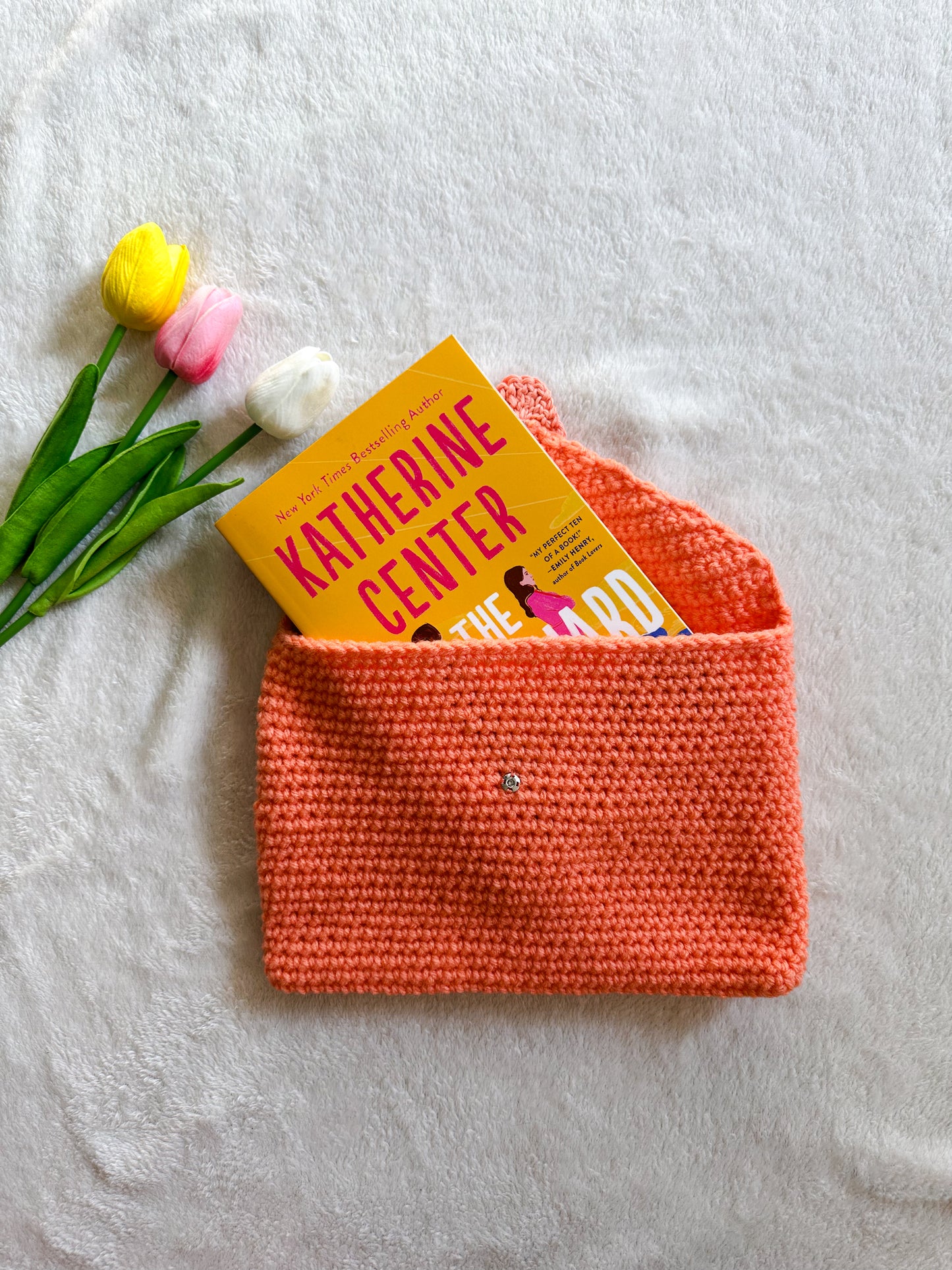 Handmade Crochet Love Letter Book Sleeve Envelope in Orange