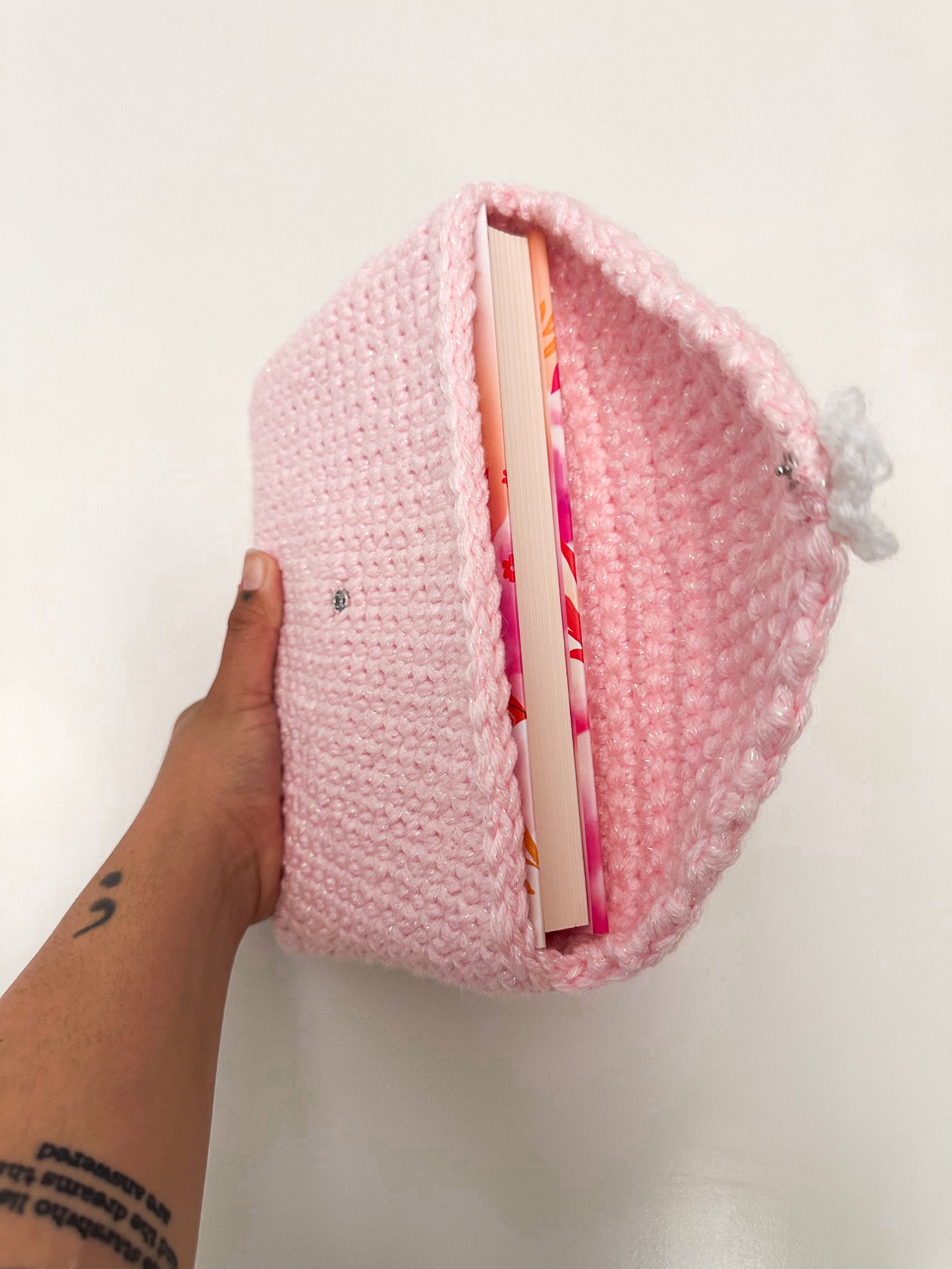 Handmade Crochet Love Letter Book Sleeve Envelope in Light Pink